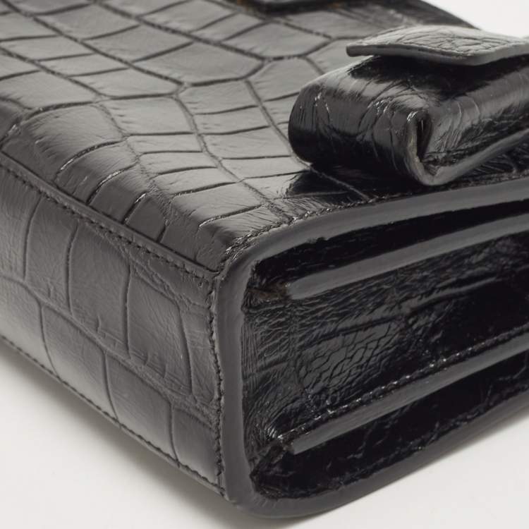 Pre Owned Saint Laurent Black Croc Embossed Leather Toy Classic Sac De Jour Tote