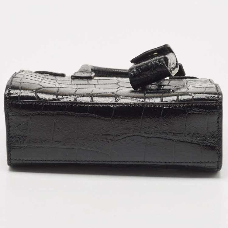 Pre Owned Saint Laurent Black Croc Embossed Leather Toy Classic Sac De Jour Tote