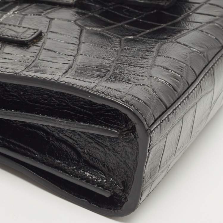 Pre Owned Saint Laurent Black Croc Embossed Leather Toy Classic Sac De Jour Tote