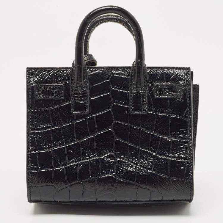 Pre Owned Saint Laurent Black Croc Embossed Leather Toy Classic Sac De Jour Tote