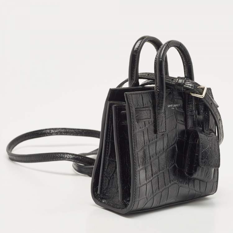 Pre Owned Saint Laurent Black Croc Embossed Leather Toy Classic Sac De Jour Tote