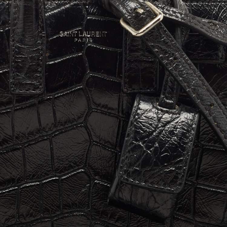 Pre Owned Saint Laurent Black Croc Embossed Leather Toy Classic Sac De Jour Tote