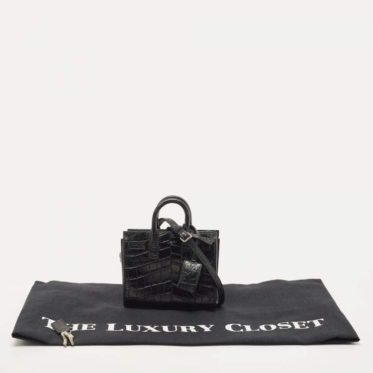 Pre Owned Saint Laurent Black Croc Embossed Leather Toy Classic Sac De Jour Tote