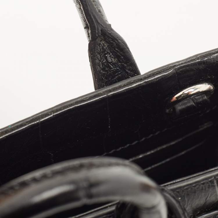 Pre Owned Saint Laurent Black Croc Embossed Leather Toy Classic Sac De Jour Tote