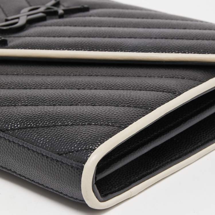 Pre Owned Saint Laurent Black/White Matelassé Leather Cassandre Wallet on Chain