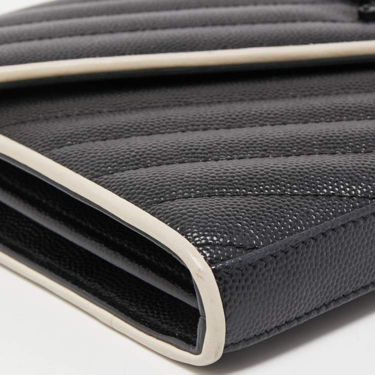 Pre Owned Saint Laurent Black/White Matelassé Leather Cassandre Wallet on Chain