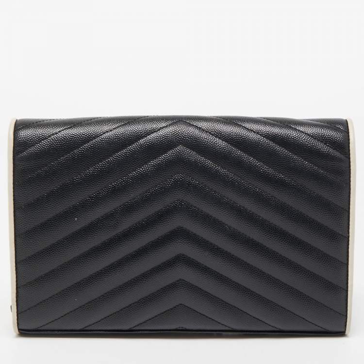 Pre Owned Saint Laurent Black/White Matelassé Leather Cassandre Wallet on Chain