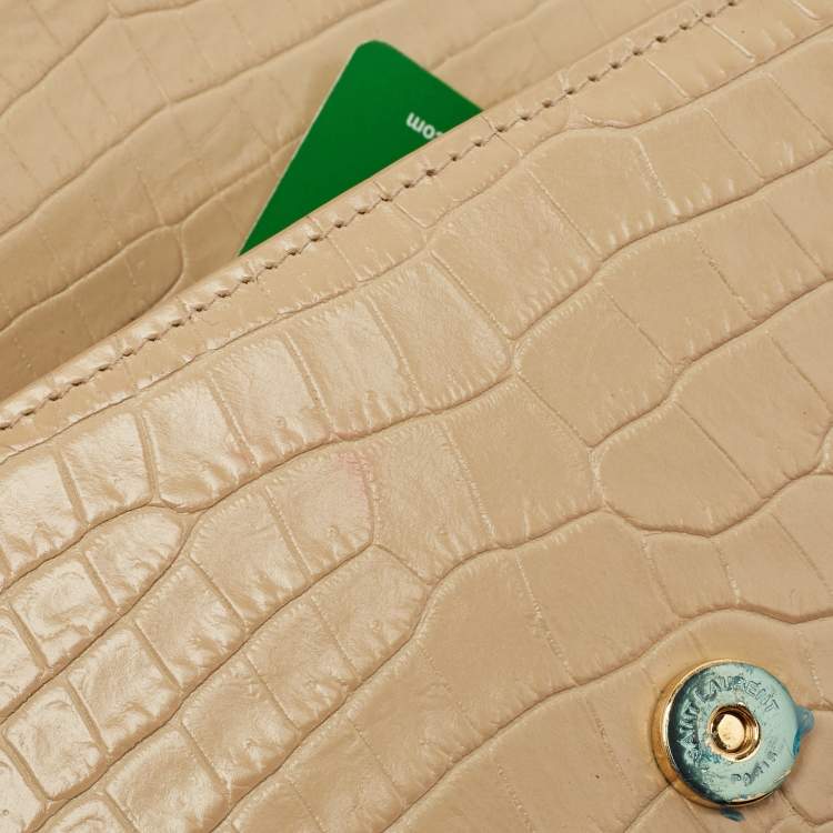 Pre Owned Saint Laurent Beige Croc Embossed Leather Small Kate Tassel Crossbody Bag