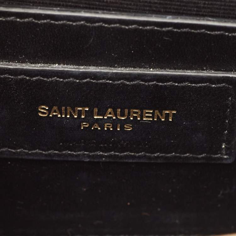 Pre Owned Saint Laurent Beige Croc Embossed Leather Small Kate Tassel Crossbody Bag