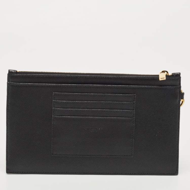 Pre Owned Saint Laurent Black Matelassé Leather Large Cassandre Zip Pouch