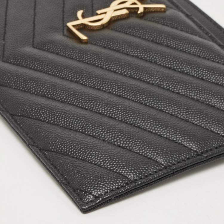 Pre Owned Saint Laurent Black Matelassé Leather Large Cassandre Zip Pouch