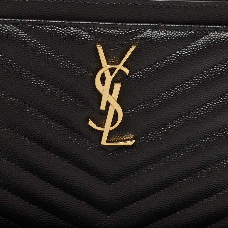 Pre Owned Saint Laurent Black Matelassé Leather Large Cassandre Zip Pouch