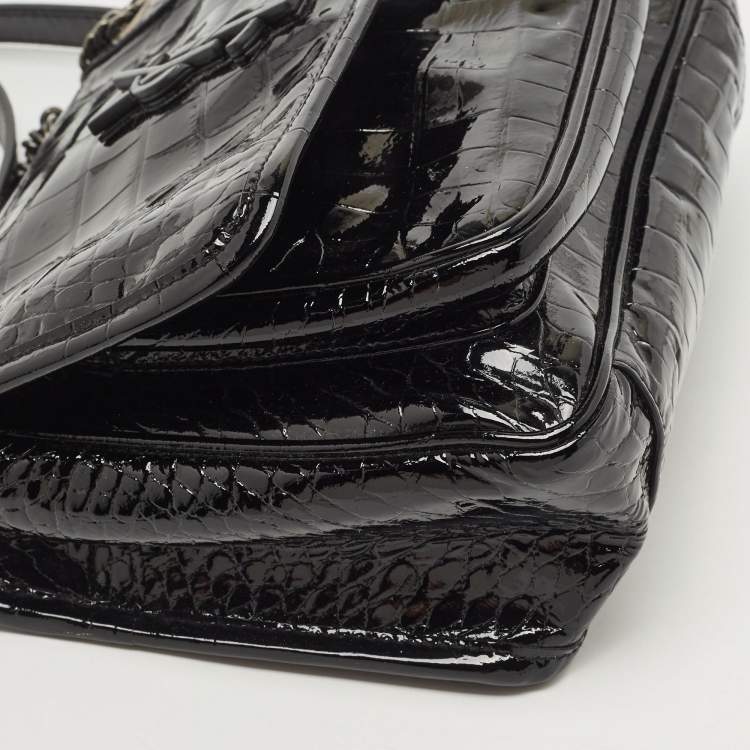 Pre Owned Saint Laurent Black Croc Embossed Patent Leather Baby Niki Chain Shoulder Bag