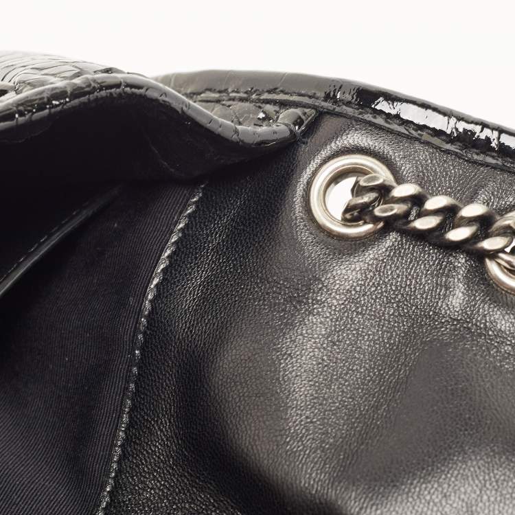 Pre Owned Saint Laurent Black Croc Embossed Patent Leather Baby Niki Chain Shoulder Bag