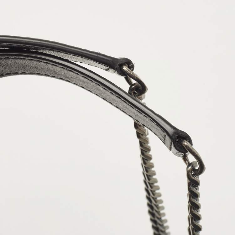 Pre Owned Saint Laurent Black Croc Embossed Patent Leather Baby Niki Chain Shoulder Bag