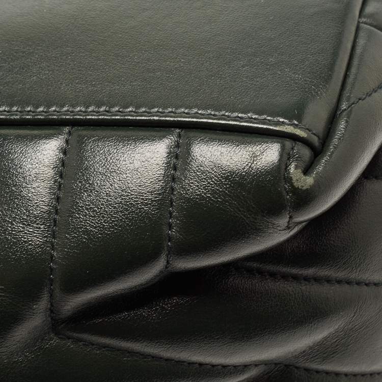 Pre Owned Saint Laurent Dark Green Matelassé Leather Medium LouLou Shoulder Bag
