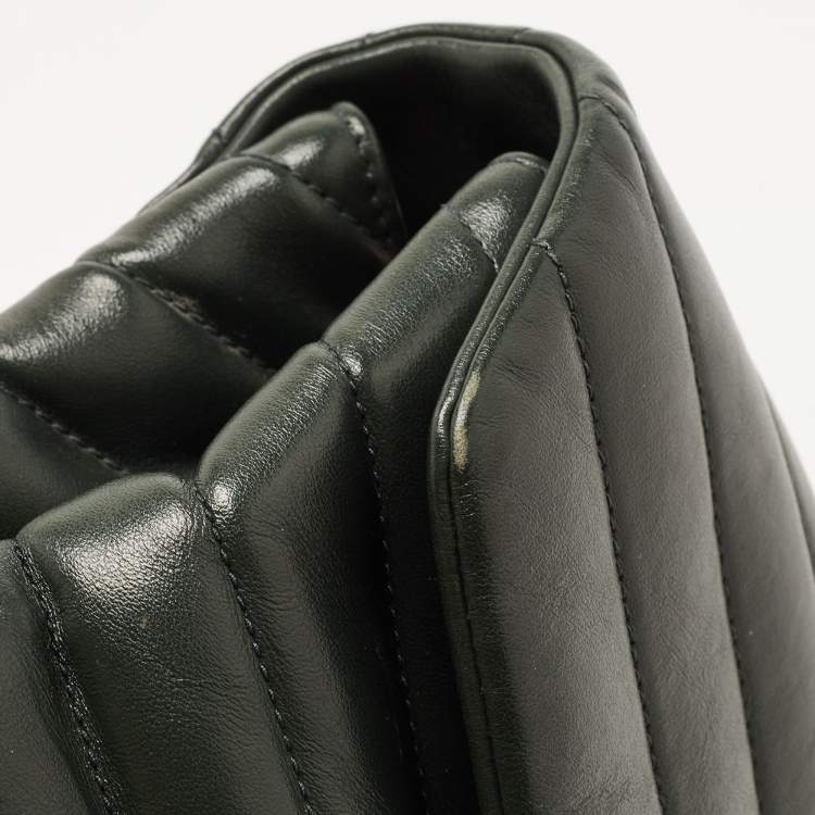 Pre Owned Saint Laurent Dark Green Matelassé Leather Medium LouLou Shoulder Bag