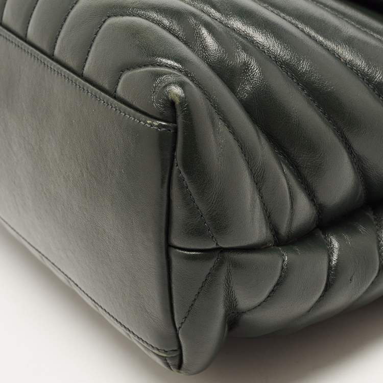 Pre Owned Saint Laurent Dark Green Matelassé Leather Medium LouLou Shoulder Bag