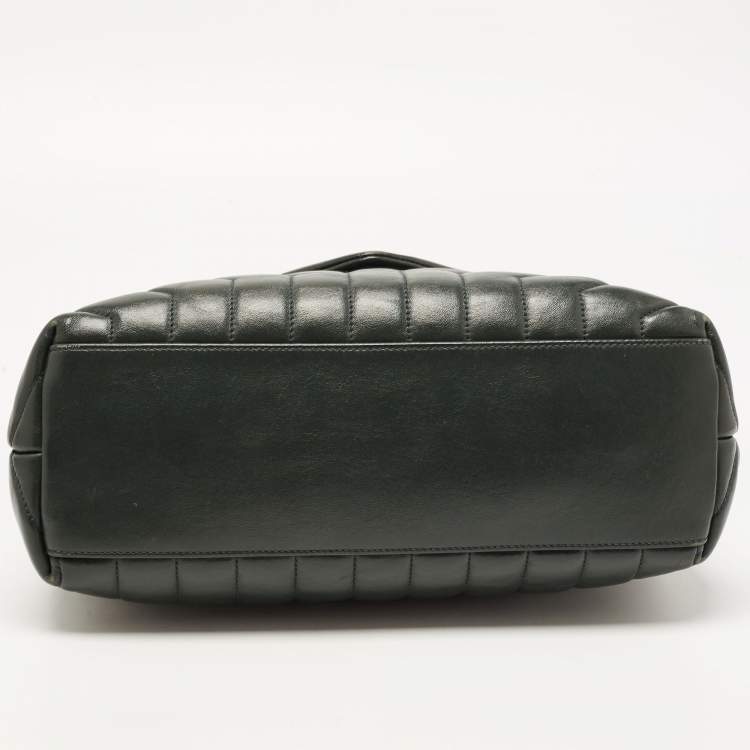 Pre Owned Saint Laurent Dark Green Matelassé Leather Medium LouLou Shoulder Bag