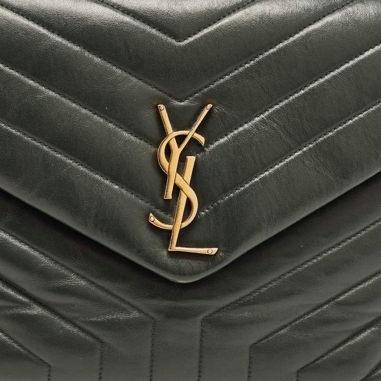 Pre Owned Saint Laurent Dark Green Matelassé Leather Medium LouLou Shoulder Bag