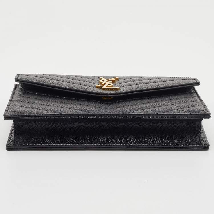 Pre Owned Saint Laurent Black Leather Uptown Wallet on Chain