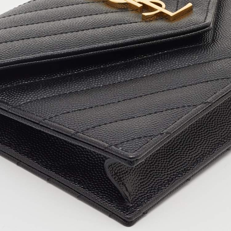 Pre Owned Saint Laurent Black Leather Uptown Wallet on Chain