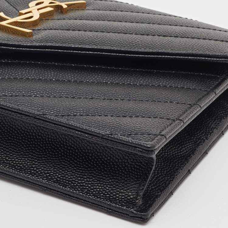 Pre Owned Saint Laurent Black Leather Uptown Wallet on Chain
