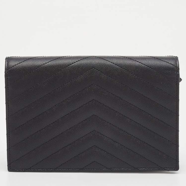 Pre Owned Saint Laurent Black Leather Uptown Wallet on Chain