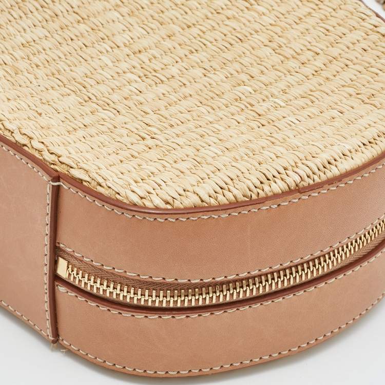 Pre Owned Saint Laurent Beige/Tan Raffia and Leather Small Mica Crossbody Bag 