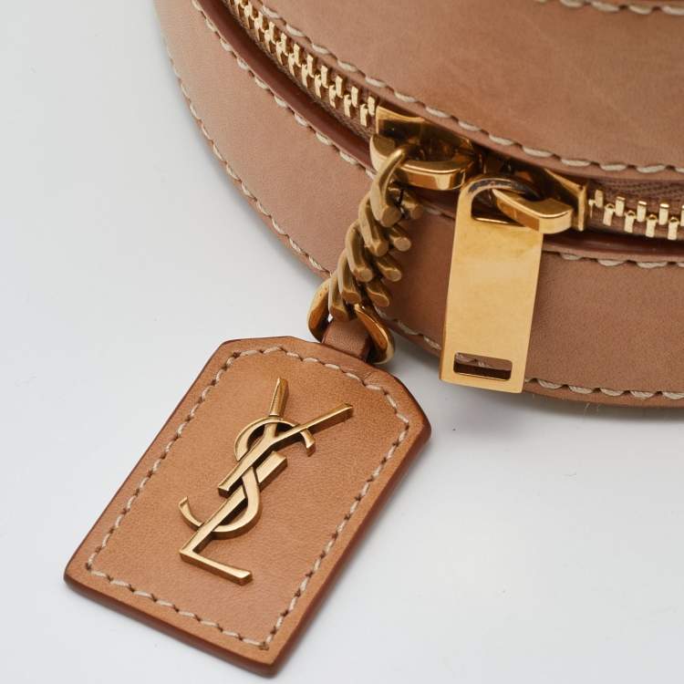 Pre Owned Saint Laurent Beige/Tan Raffia and Leather Small Mica Crossbody Bag 