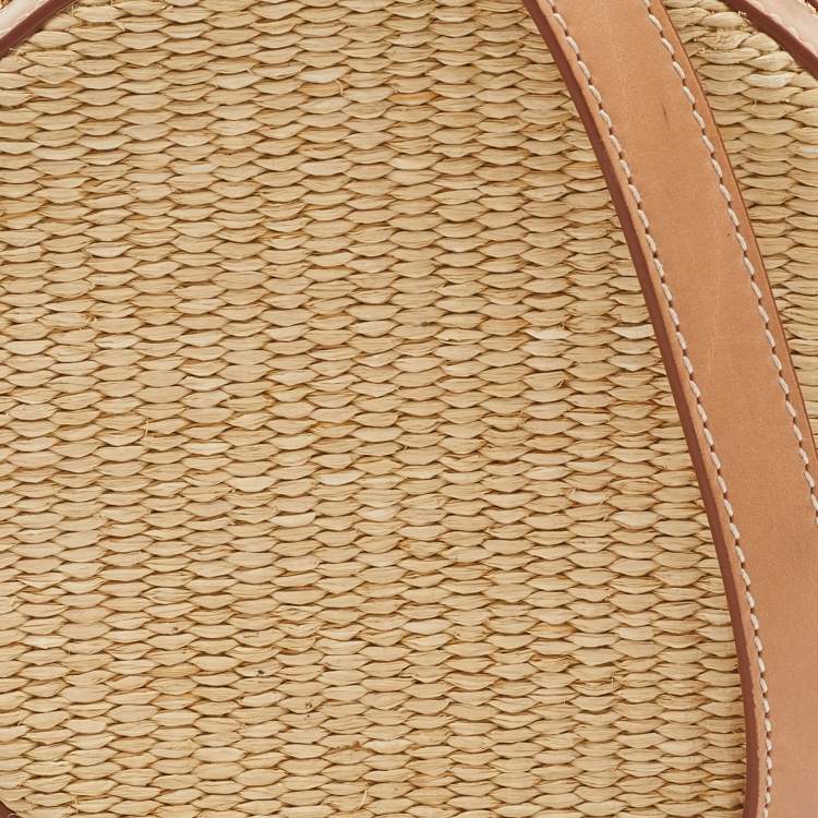 Pre Owned Saint Laurent Beige/Tan Raffia and Leather Small Mica Crossbody Bag 