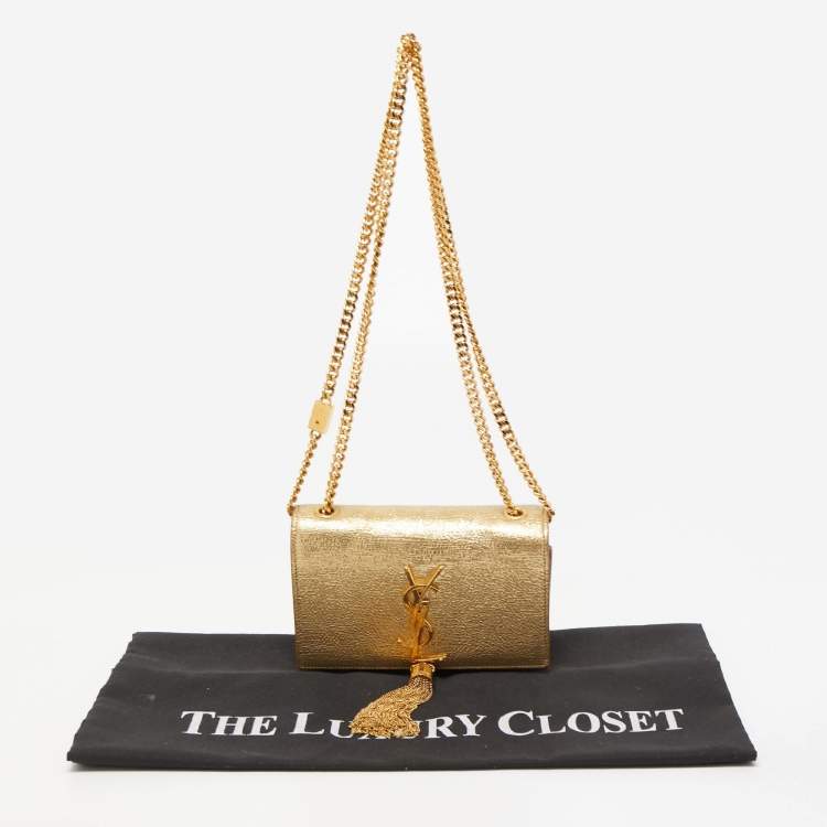 مملوكة مسبقًا Saint Laurent Gold Leather Small Kate Tassel Crossbody Bag