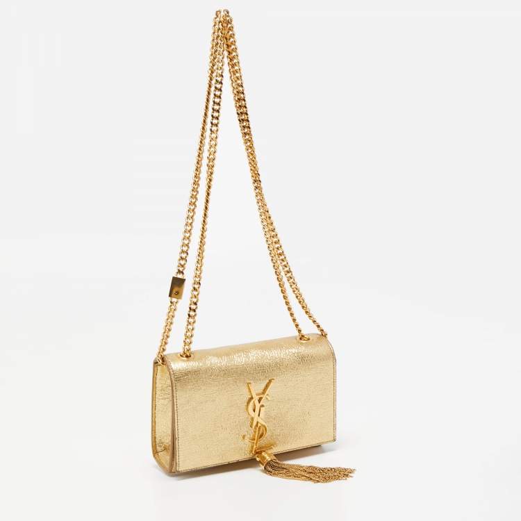مملوكة مسبقًا Saint Laurent Gold Leather Small Kate Tassel Crossbody Bag