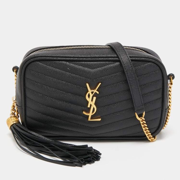 YSL Saint Laurent Mini Lou Black Matelassé Leather Camera Bag - A
