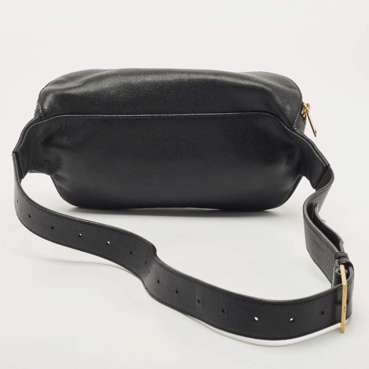 Pre Owned Saint Laurent Black Leather Monogram Belt Bag