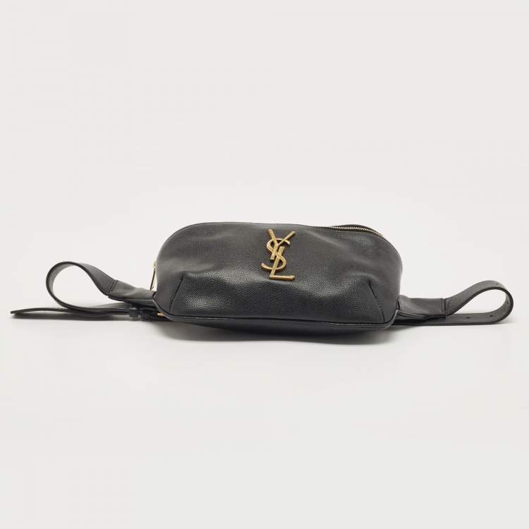 Pre Owned Saint Laurent Black Leather Monogram Belt Bag