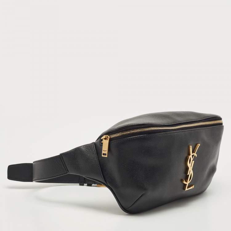 Pre Owned Saint Laurent Black Leather Monogram Belt Bag