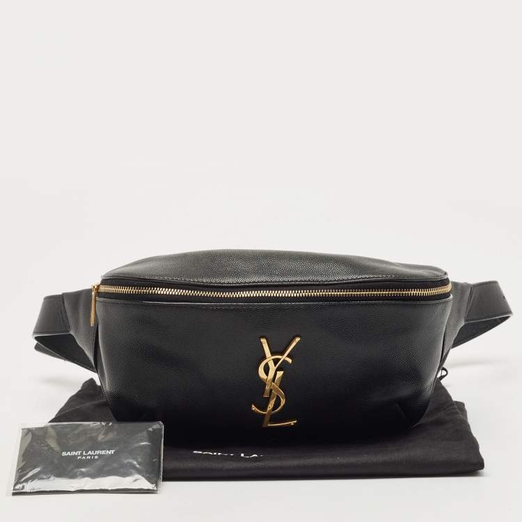 Pre Owned Saint Laurent Black Leather Monogram Belt Bag
