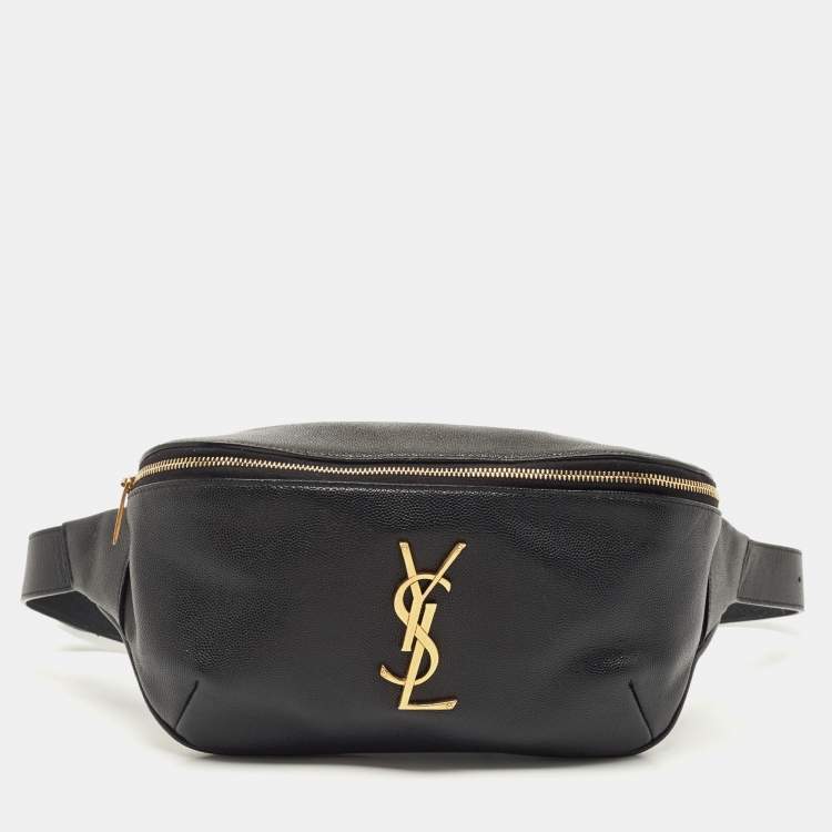 Pre Owned Saint Laurent Black Leather Monogram Belt Bag