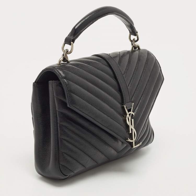 Pre Owned Saint Laurent Black Matelasse Leather Medium College Top Handle Bag