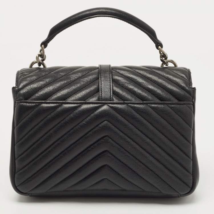 Pre Owned Saint Laurent Black Matelasse Leather Medium College Top Handle Bag