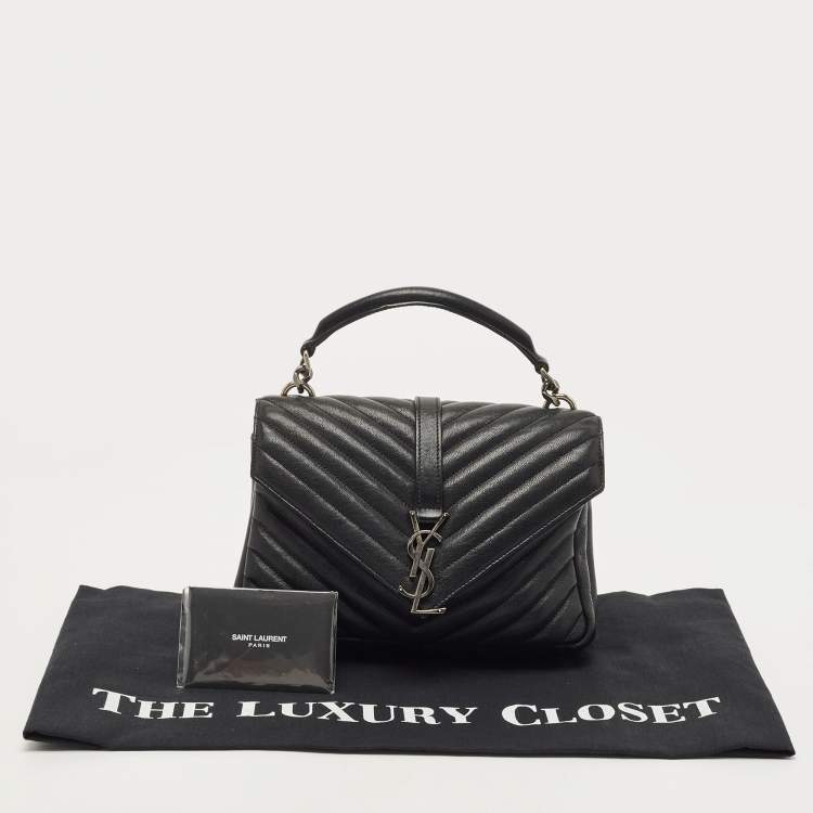Pre Owned Saint Laurent Black Matelasse Leather Medium College Top Handle Bag