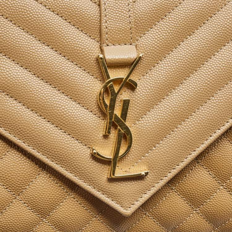 Pre Owned Saint Laurent Tan Mix Matelasse Leather Medium Envelope Chain Bag