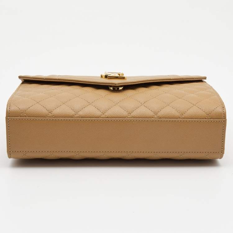 Pre Owned Saint Laurent Tan Mix Matelasse Leather Medium Envelope Chain Bag