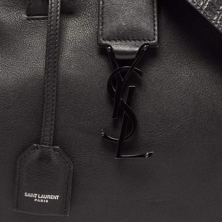 Pre Owned Saint Laurent Black  Croc Embossed Leather Baby Downtown Cabas Tote