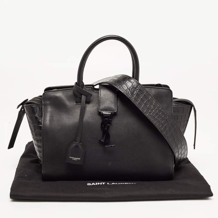 Pre Owned Saint Laurent Black  Croc Embossed Leather Baby Downtown Cabas Tote