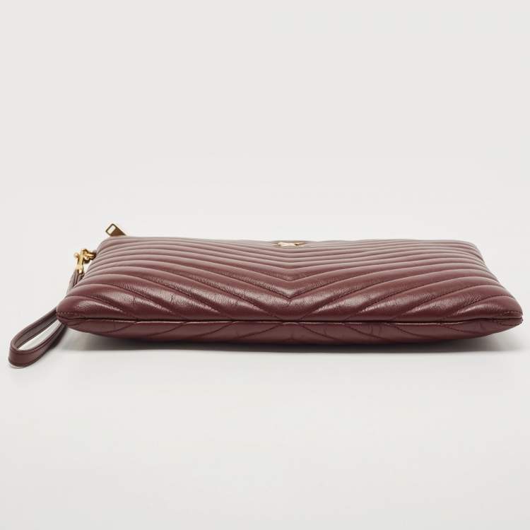 مملوكة مسبقًا Saint Laurent Burgundy Matelassé Leather Cassandre Tablet Pouch