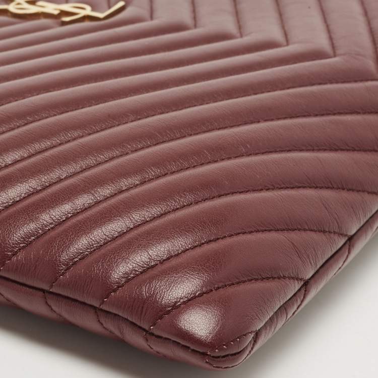 مملوكة مسبقًا Saint Laurent Burgundy Matelassé Leather Cassandre Tablet Pouch