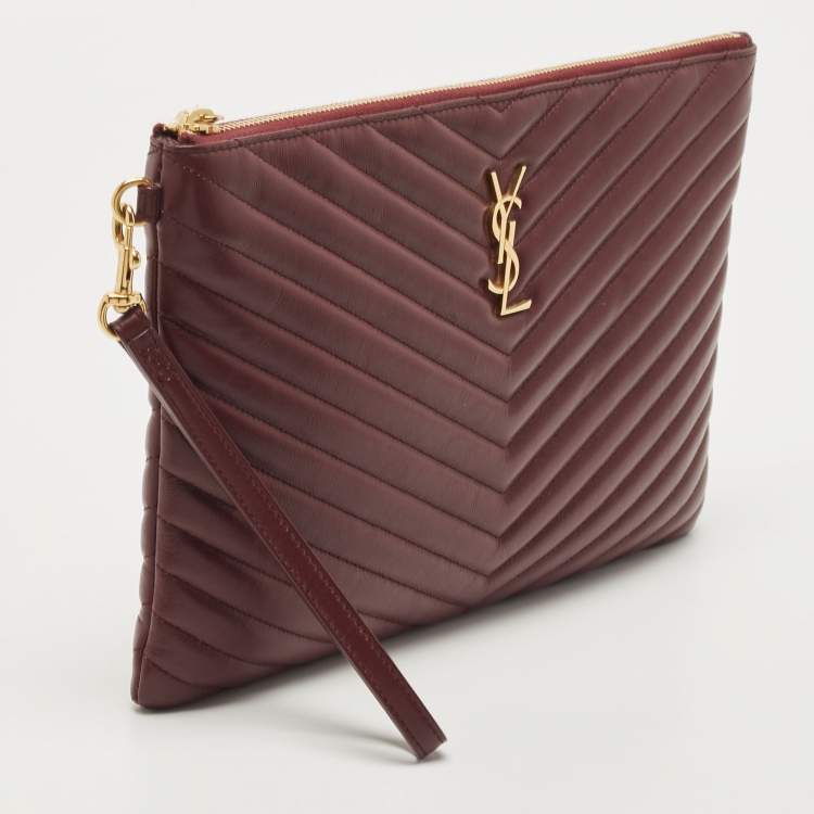 مملوكة مسبقًا Saint Laurent Burgundy Matelassé Leather Cassandre Tablet Pouch