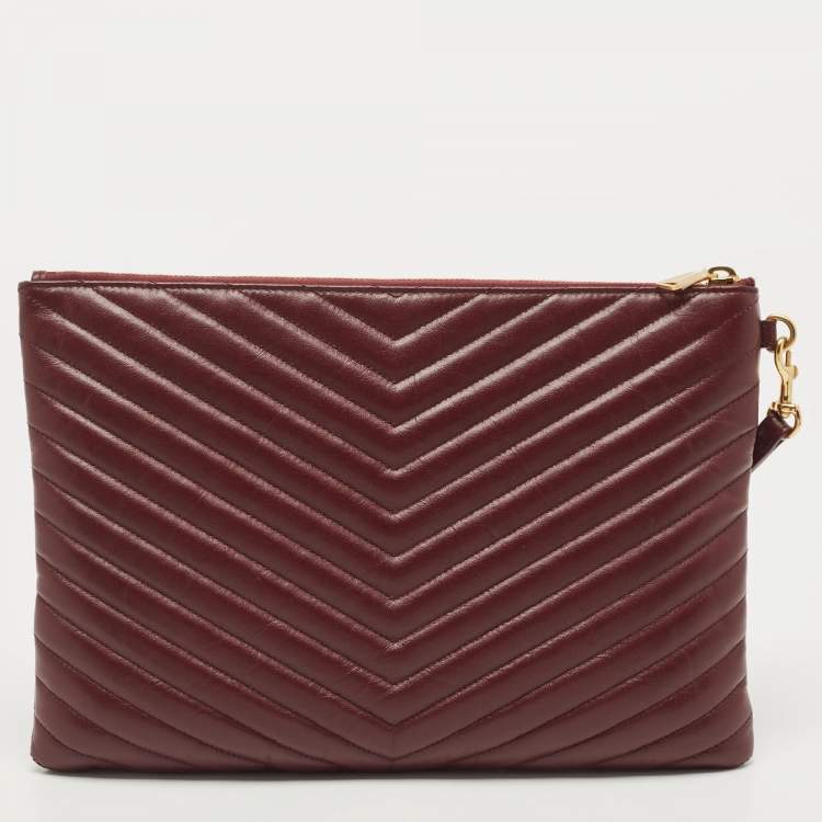 مملوكة مسبقًا Saint Laurent Burgundy Matelassé Leather Cassandre Tablet Pouch